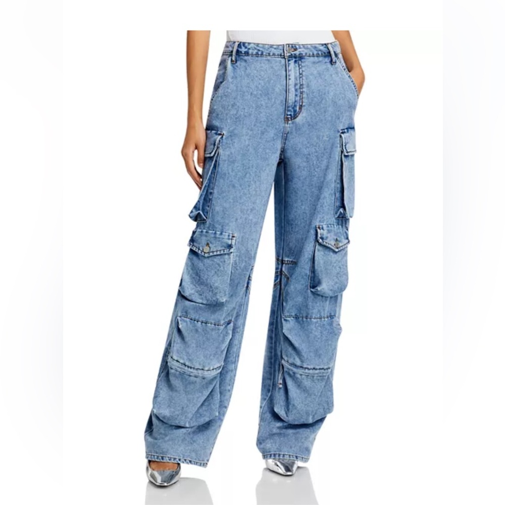 AFRM High Rise Cargo Jeans in Blue Wave. Never worn, but took tag off. Size 28.